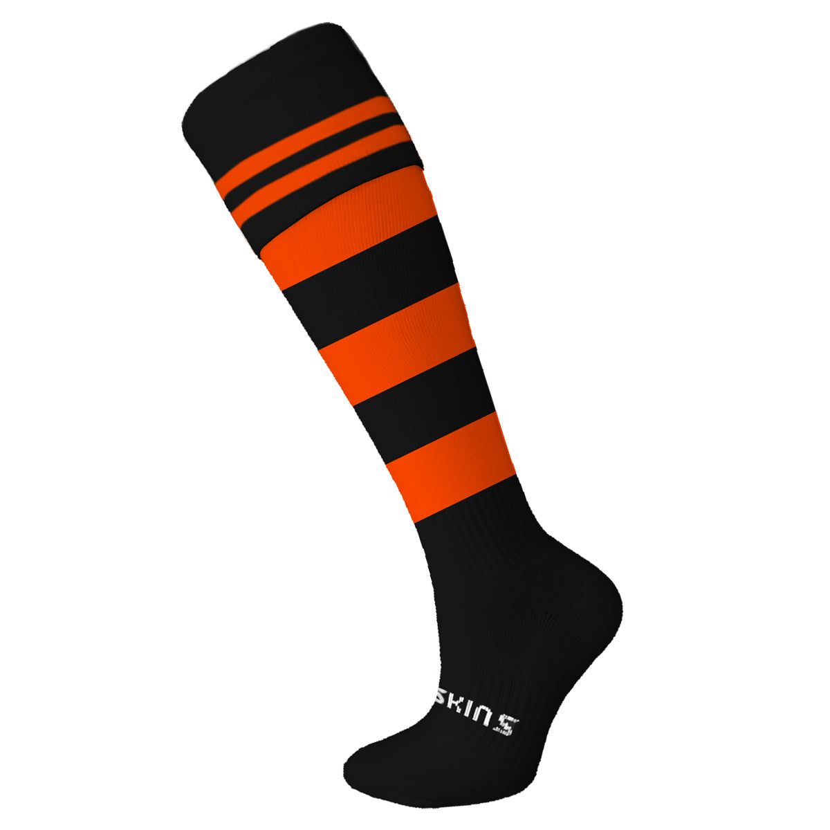 Hockey Socks Black Orange Stripes &amp; Hoops