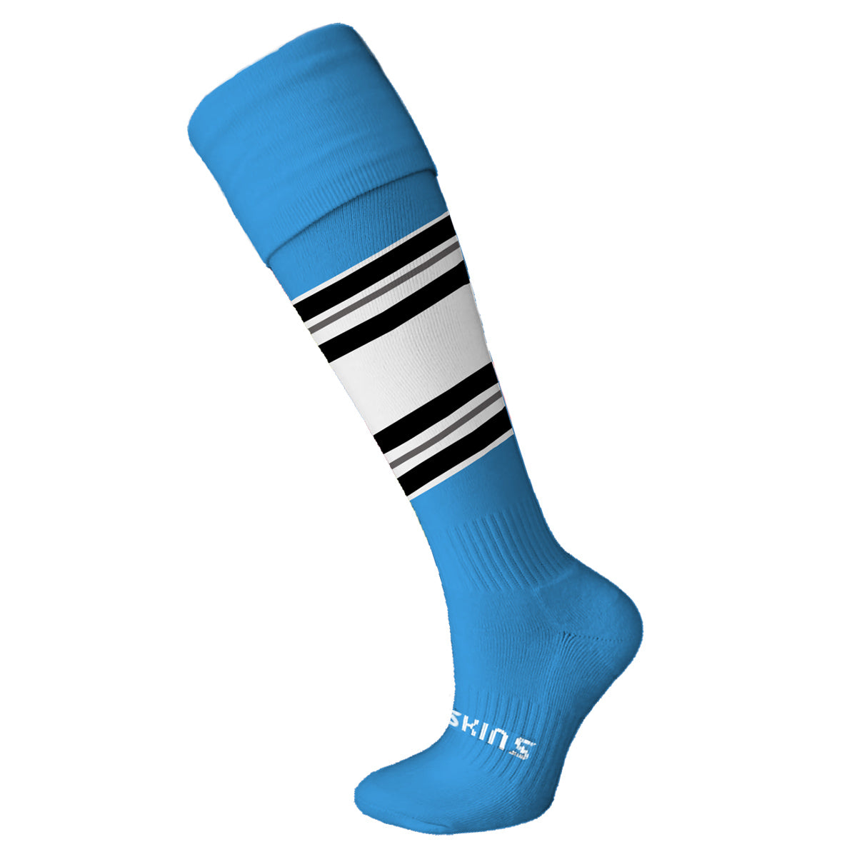 Hockey Socks Sky with Black/Grey/White Stripes
